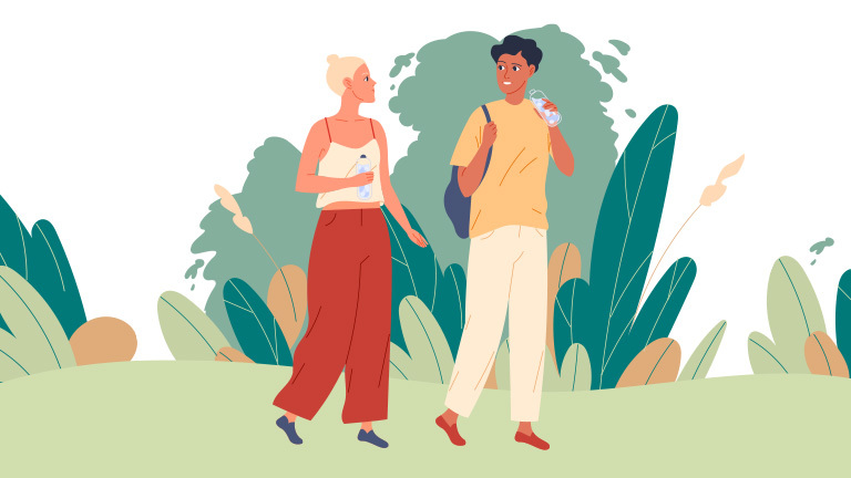 Graphic illustration of couple going on a walk