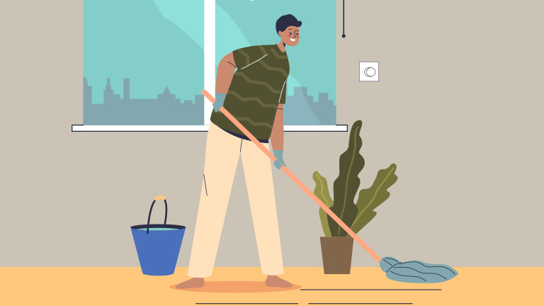 Graphic of Young man mopping up floor